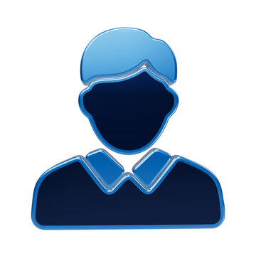 Glossy blue user profile with a3d effect, isolated on a black background, for account settings, and personal identification, web interfaces isolated on a transparent background