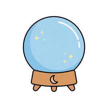 Magic crystal ball illustration with stars on black background