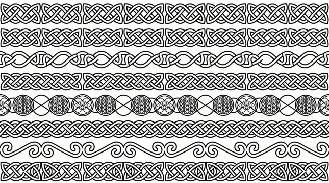 Set of celtic knot horizontal seamless borders and dividers in black and white