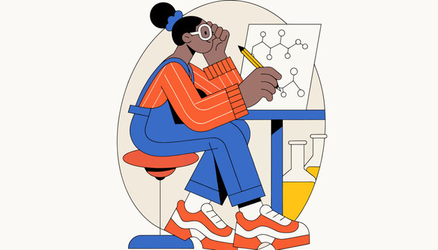 woman drawing chemistry formula on board