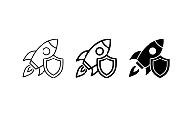 Naklejka premium Rocket Ship Security Icons, Space Exploration Protection Symbols, Launch Safety Vector Graphics
