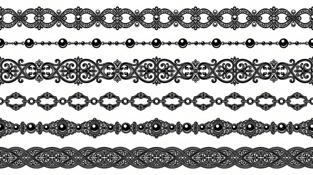 Set of vintage ornamental black borders and dividers on a white background