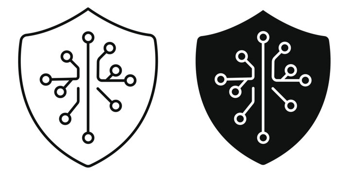 AI Ethics Shield Icon, Artificial Intelligence Cyber Security, Data Protection Circuit Shield Vector Illustration