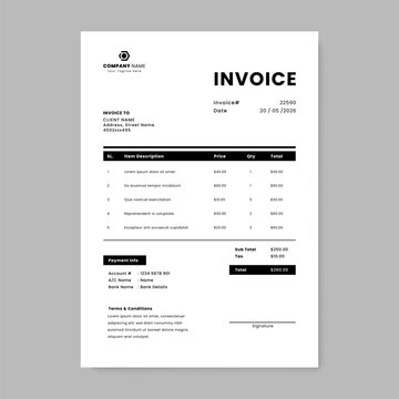 Business invoice template design. Minimalist corporate invoice layout