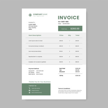 Modern invoice template vector design. Minimal corporate invoice layout design