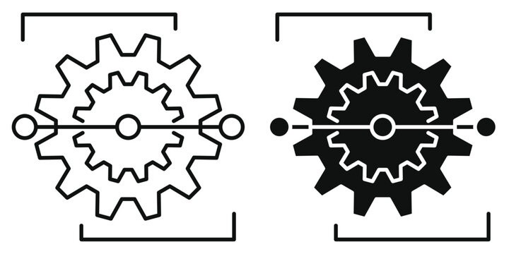 AI API Integration Icon Set, Artificial Intelligence Software Development, Automation Engine, Machine Learning Algorithm Processing, Tech System Architecture Vector Outline and Glyph Graphic Elements