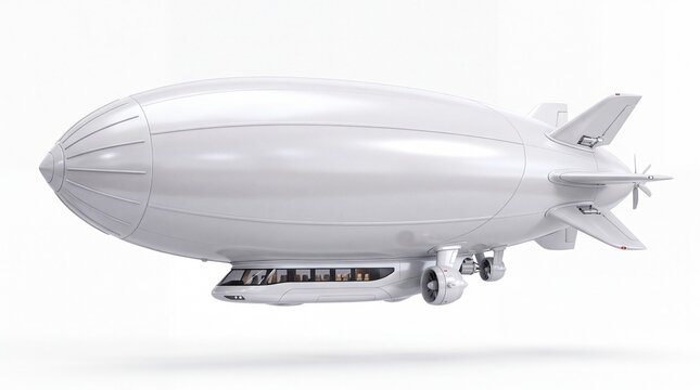 Modern white airship zeppelin flying in the sky