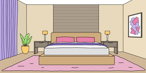Fototapeta premium Bedroom graphic color home interior sketch illustration vector 