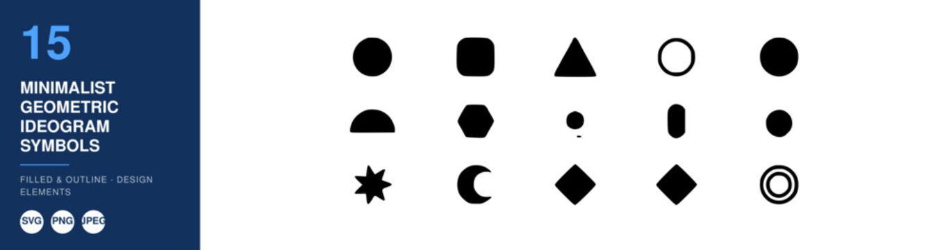 Geometric Ideogram Symbols Set, Minimalist Design Elements. Vector Icons Collection, Filled Outline Shapes