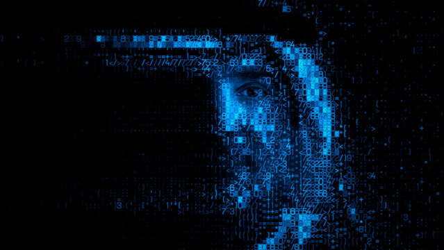 Male Face made of Machine Data, illustrating Liveness Detection Concept.