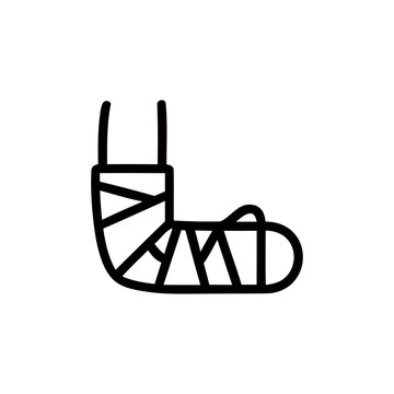 Line art depiction of a fractured leg in a plaster cast white background