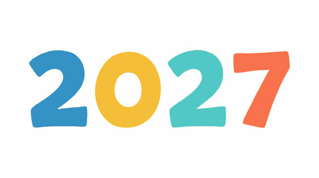 Colorful 2027 numbers on white background for new year and future concepts