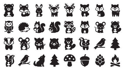 Obraz premium Woodland Animals and Forest Nature Icon Set Vector Illustration