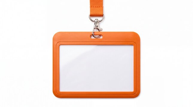 Orange badge holder with neck lanyard for business events