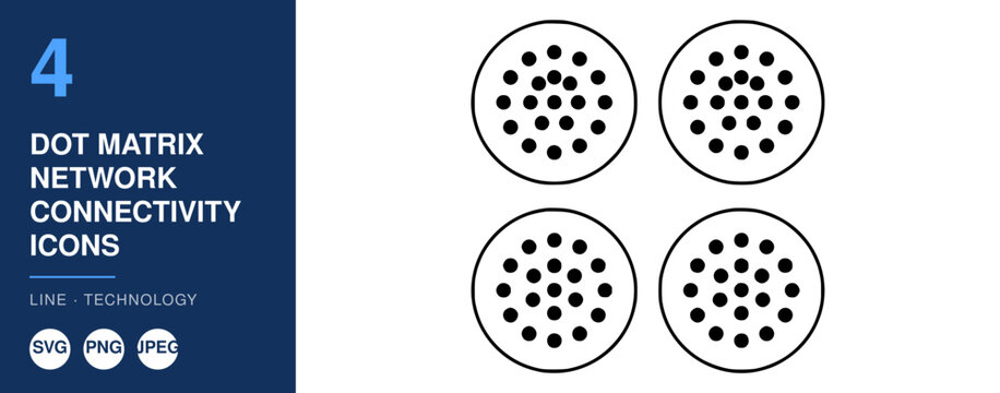 Dot Matrix Network Connectivity Icons Set, Line Technology Design. Vector Illustration for Digital Communication