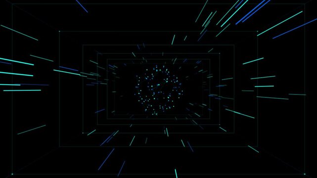 Futuristic Hyperspace Tunnel with Glowing Light Speed Particles and Digital Speed Lines - Tech Background