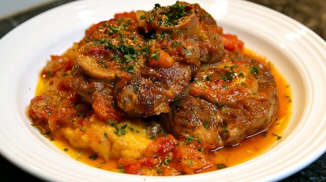 Awesome photo of braised veal shank osso buco with polenta.