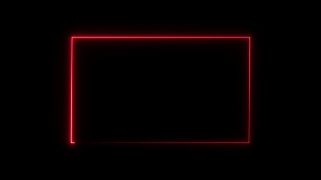 Glowing red neon rectangle border loop animation with sleek retro cyberpunk light glow effect on black background, for modern editing, transitions and titles overlays