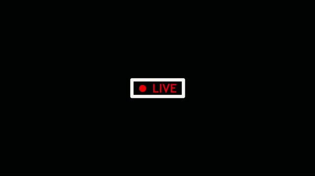 Digital live streaming indicator icon with red text and round dot symbol for video broadcast interface