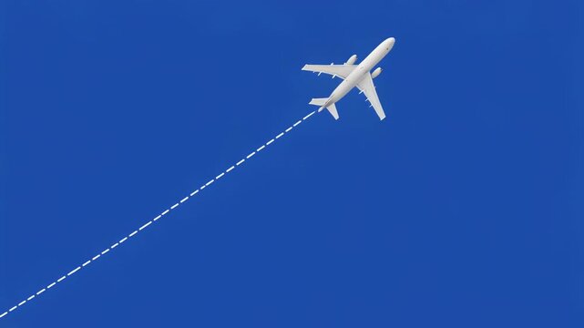 Commercial Aircraft flying in formation against a clear blue sky with vapor trails