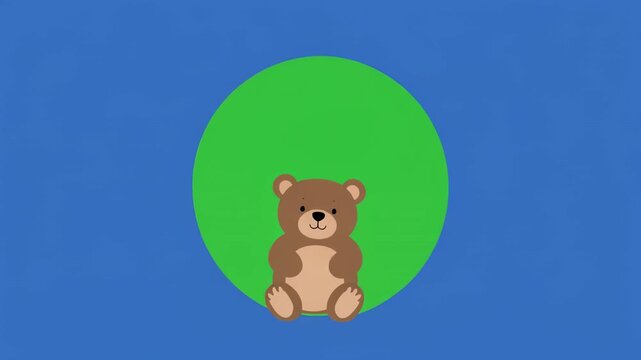 Cute teddy bear animation in repeating pattern with green circle background and blue stripes abstract concept