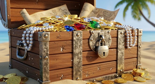 Treasure chest on beach