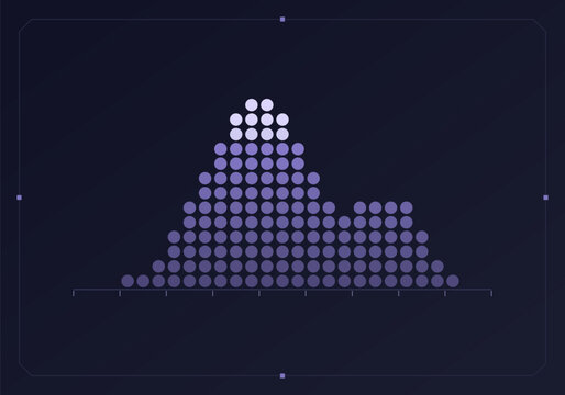 Quantile dot plot histogram of stacked circles on dark background