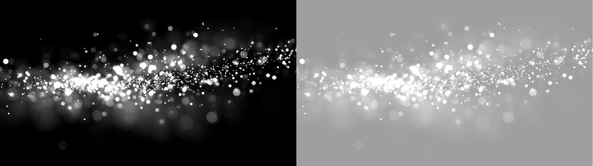 Silver white sparkling stardust and glowing bokeh lights overlay. Abstract magic particle trail effect © Iryna