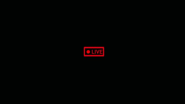 Red live streaming indicator icon with text for digital video broadcasting