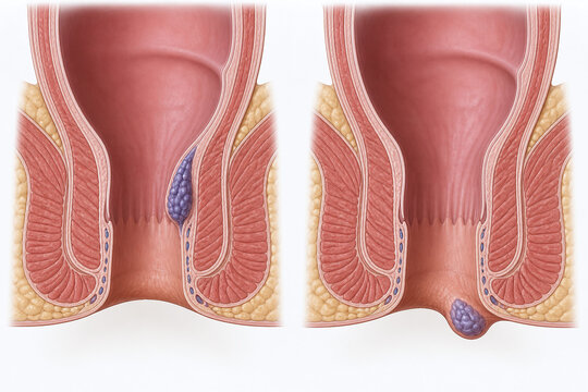 Internal and external hemorrhoid anatomy comparison illustration