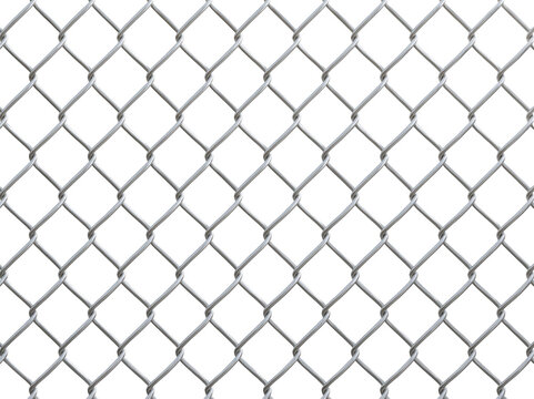Chain link fence texture isolated on white background for industrial design backdrop.