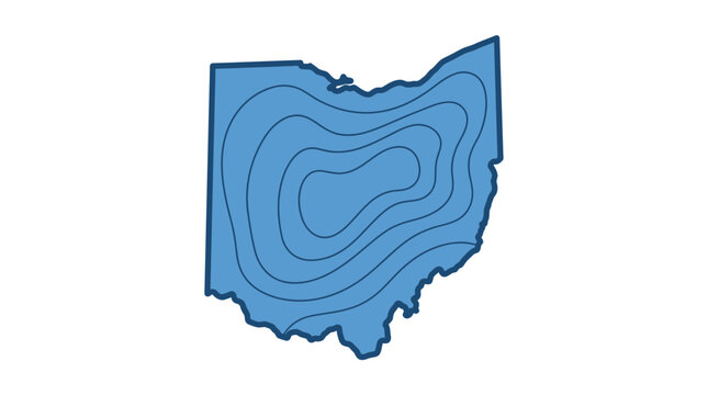 Stylized Blue Map of Ohio State USA Featuring Abstract Topographic Contour Lines Illustration