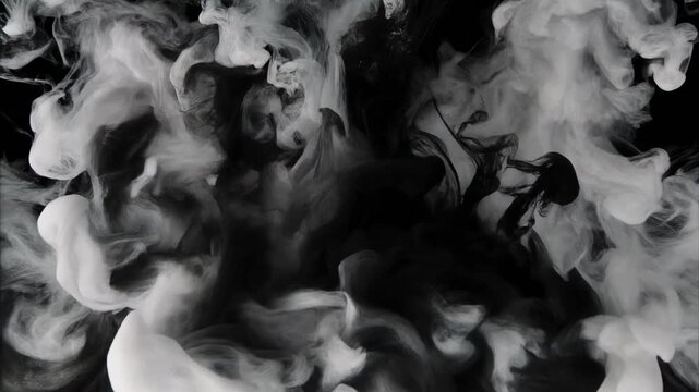White Ink Streams Flowing Against Black Background With Subtle Lighting Creating Abstract Organic Shapes