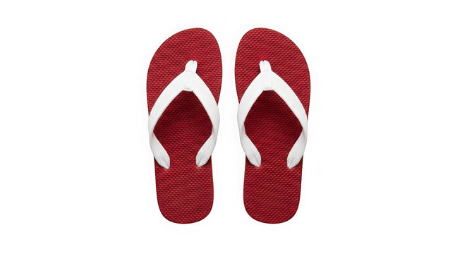 Pair of red flip flop sandals with white straps for summer beach vacation and pool swimming