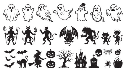 Obraz premium Halloween vector icon set featuring ghosts demons pumpkins and spooky elements for holiday design