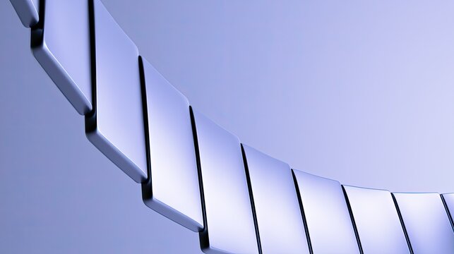 Metallic, abstract, curved, repeating elements with soft blue lighting