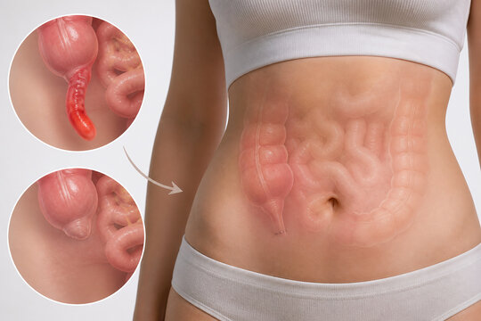 Appendix Removal Relief and Healed Lower Abdomen Concept