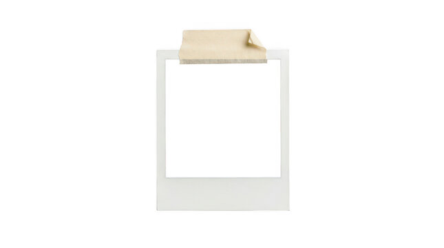 Blank polaroid photo frame with masking tape isolated on transparent background