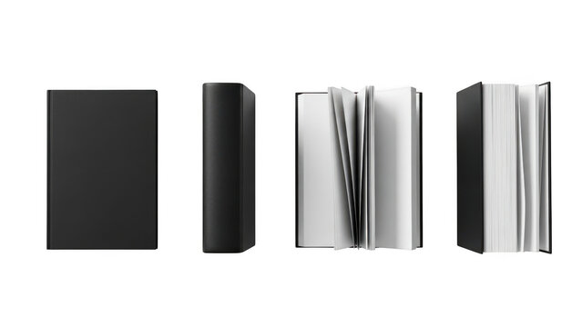 Set of black books in different positions