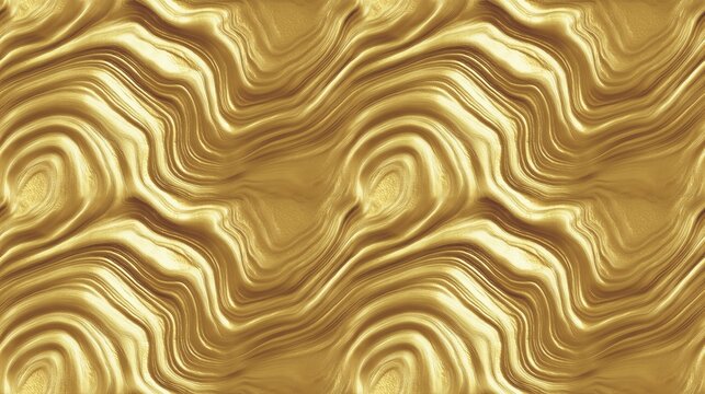 Seamless gold liquid texture background with elegant metallic swirls and flowing wavy patterns. Continuous abstract molten golden metal or luxurious paint surface illustration for premium backdrop and