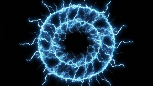 Electric Blue Energy Rings pulsing with lightning effects in seamless cinematic motion against a dark background