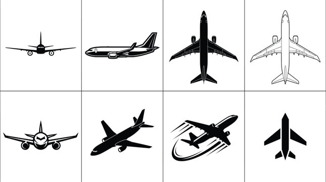 Boeing P-8 Poseidon Maritime Patrol Anti-Submarine Warfare Reconnaissance Aircraft Silhouette Vector Set