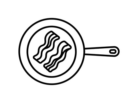 Bacon strips cooking inside a frying pan outline icon vector graphic