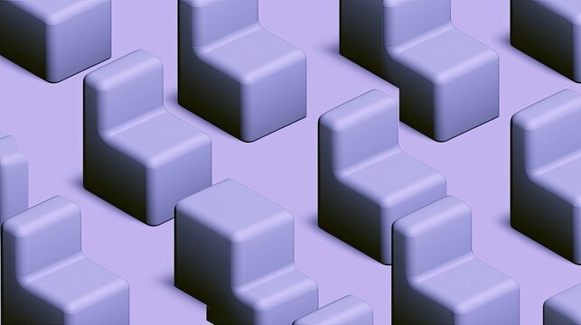Isometric, repeating pastel blue abstract blocks on a light purple background