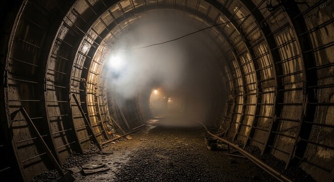 Tunnel interior with atmospheric lighting