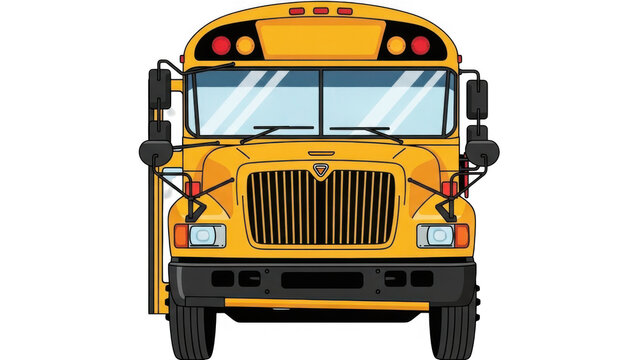 Yellow school bus front view illustration