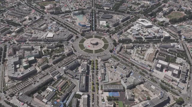 Aerial view of Tekes Bagua city, Ili, Xinjiang, China. City without traffic light.