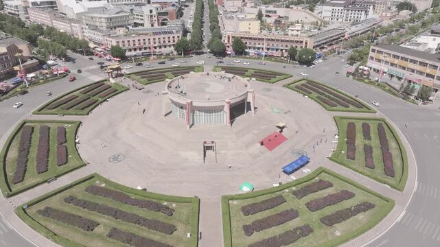 Aerial view of Tekes Bagua city, Ili, Xinjiang, China. City without traffic light.