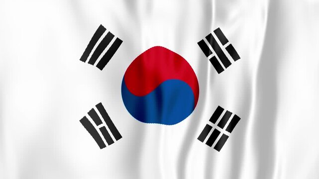 South Korean Taegeukgi Flag Flowing in Soft Silk-Like Motion