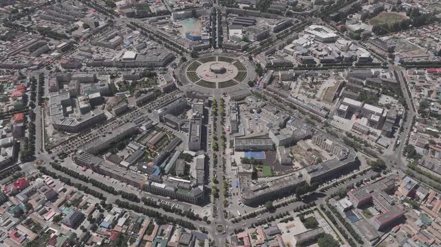 Aerial view of Tekes Bagua city, Ili, Xinjiang, China. City without traffic light.